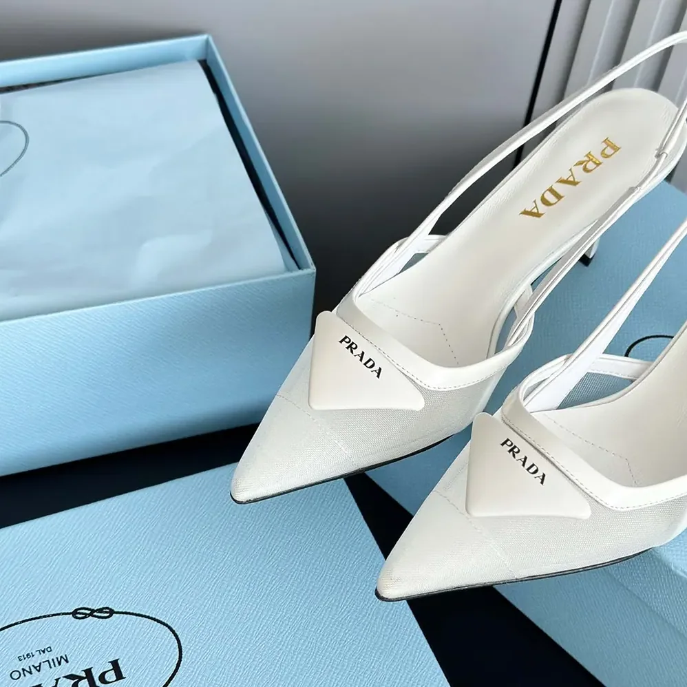 Prada Mesh Fabric Slingback Pumps for Women in White Prada Mesh Fabric Slingback Pumps for Women in White