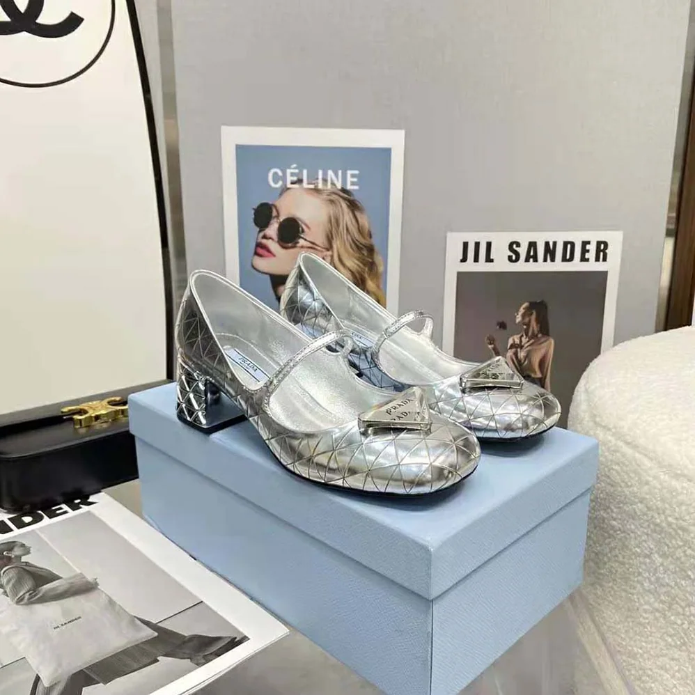 Prada Metallic Leather Pumps in 45mm Heel Height for Women in Silver Prada Metallic Leather Pumps in 45mm Heel Height for Women in Silver