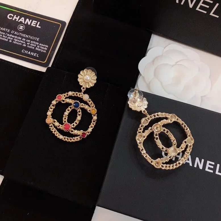 Chanel Douple C Small Chain Earrings Gold Tone