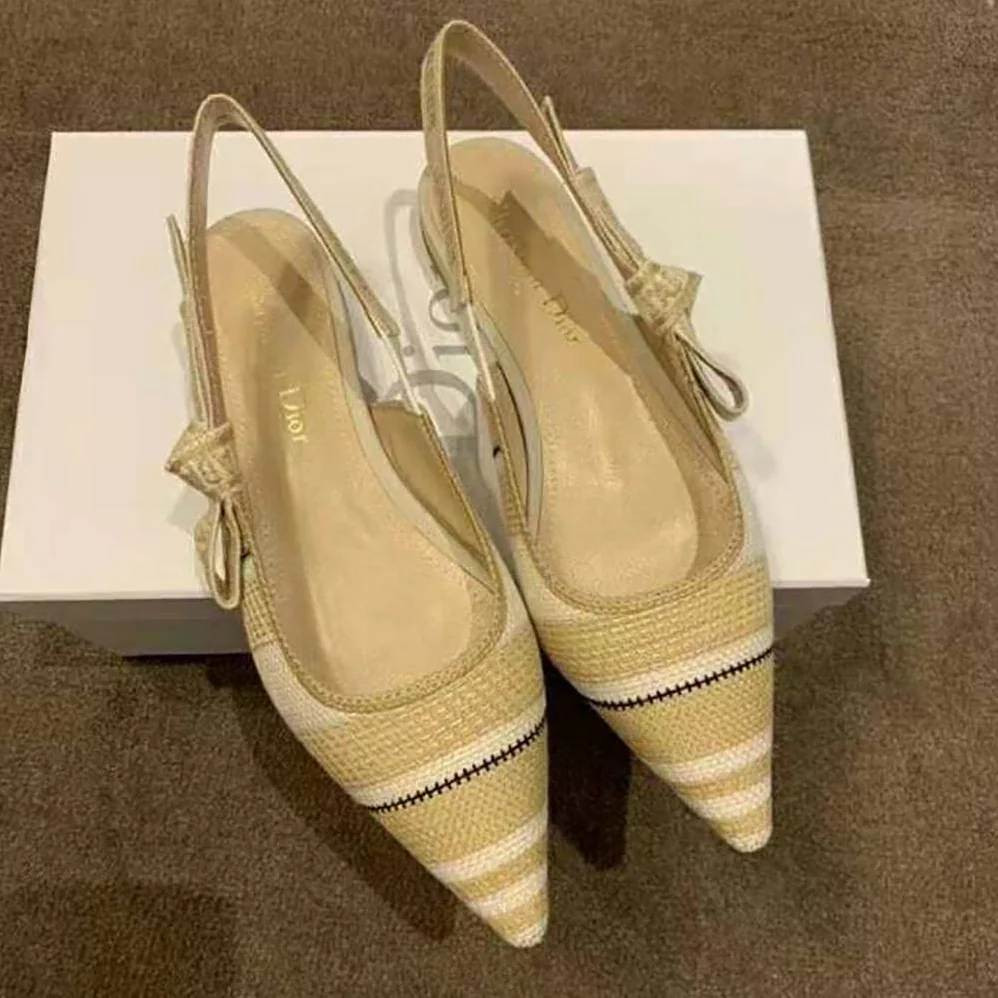 Dior J'adior Ballerina Flat Beige Embroidered Cotton for Women Dior J'adior Ballerina Flat Beige Embroidered Cotton for Women