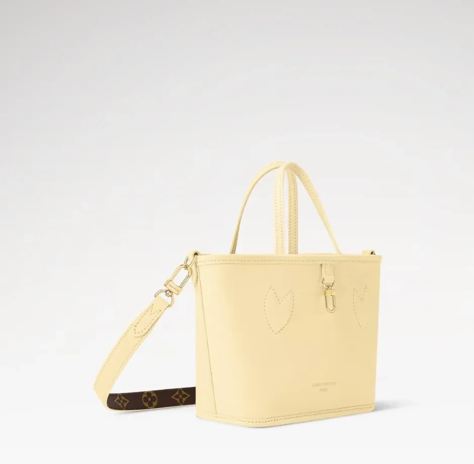 Louis Vuitton Neverfull Bandouliere Inside Out BB Tote Bag in Banane Monogram Gold Hardware