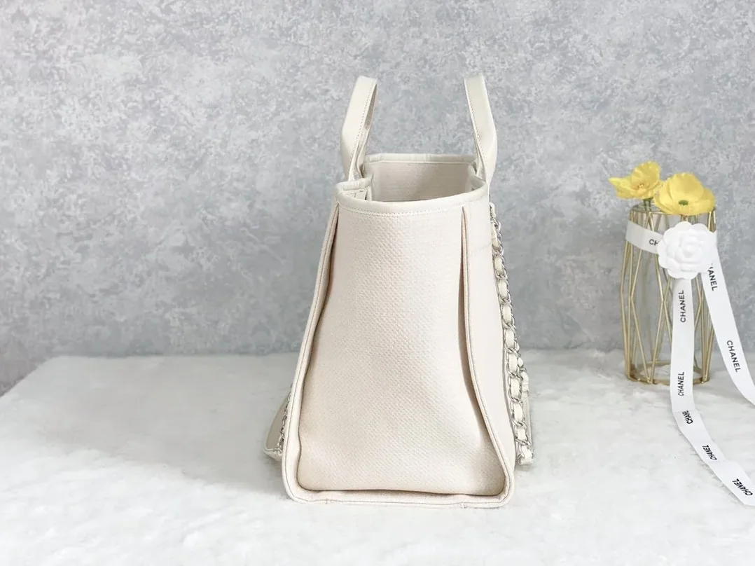 Chanel Shopping Small Tote Bag in Cream Silver Hardware