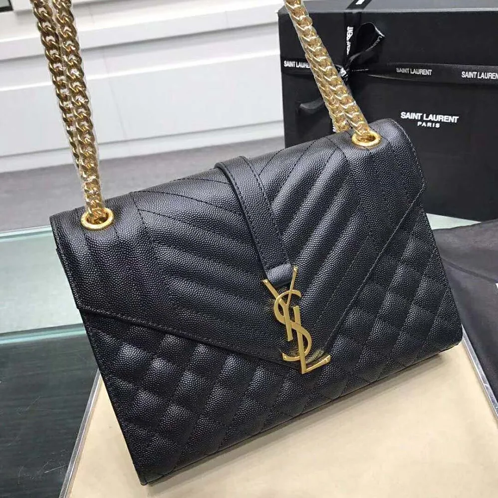 Saint Laurent YSL Envelope Medium Bag Grain De Poudre Embossed for Women