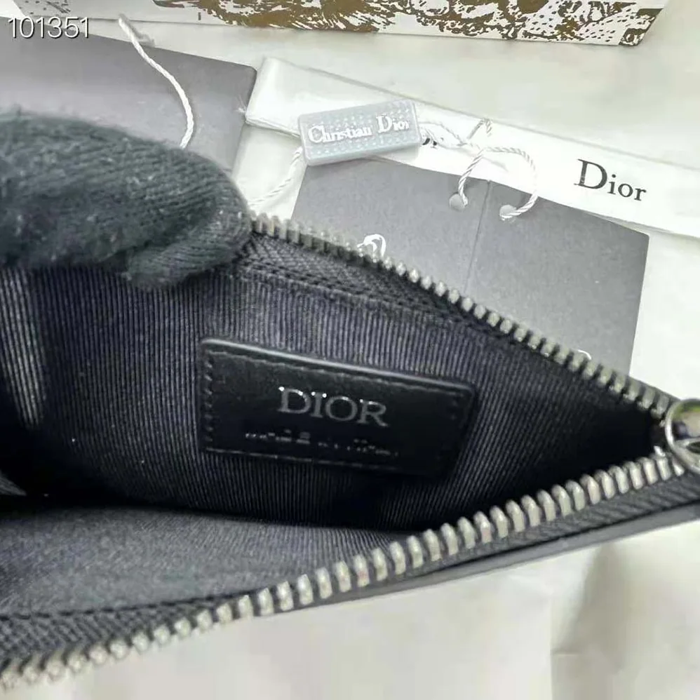 Dior Zipped Card Holder Black CD Diamond Canvas for Men