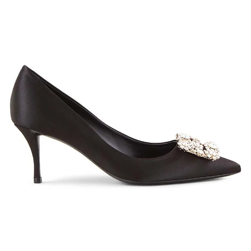 Roger Vivier Silk Flower Strass Pumps 65mm Heel for Women in Black Roger Vivier Silk Flower Strass Pumps 65mm Heel for Women in Black