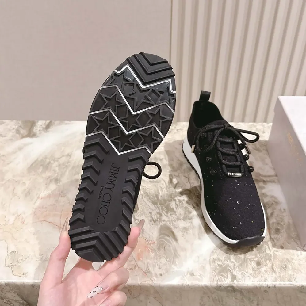 Jimmy Choo Veles Black Sequin Knit Trainers for Women