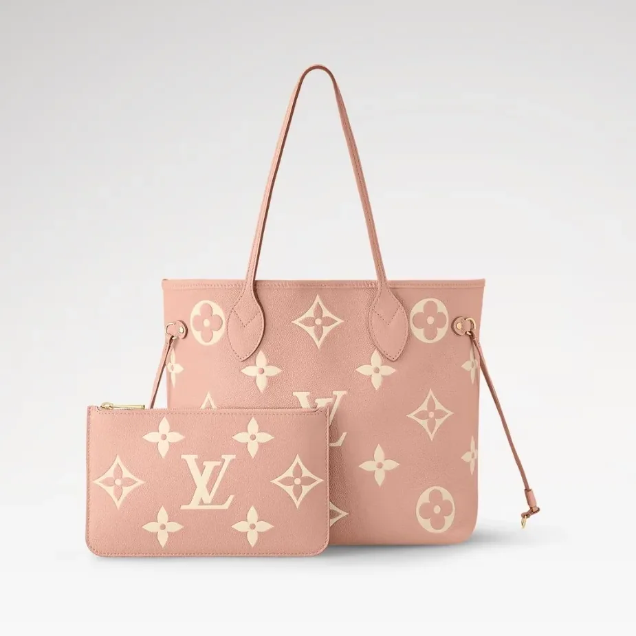 Louis Vuitton Neverfull MM Tote Bag / Pink Monogram Empreinte Gold Hardware Louis Vuitton Neverfull MM Tote Bag / Pink Monogram Empreinte Gold Hardware