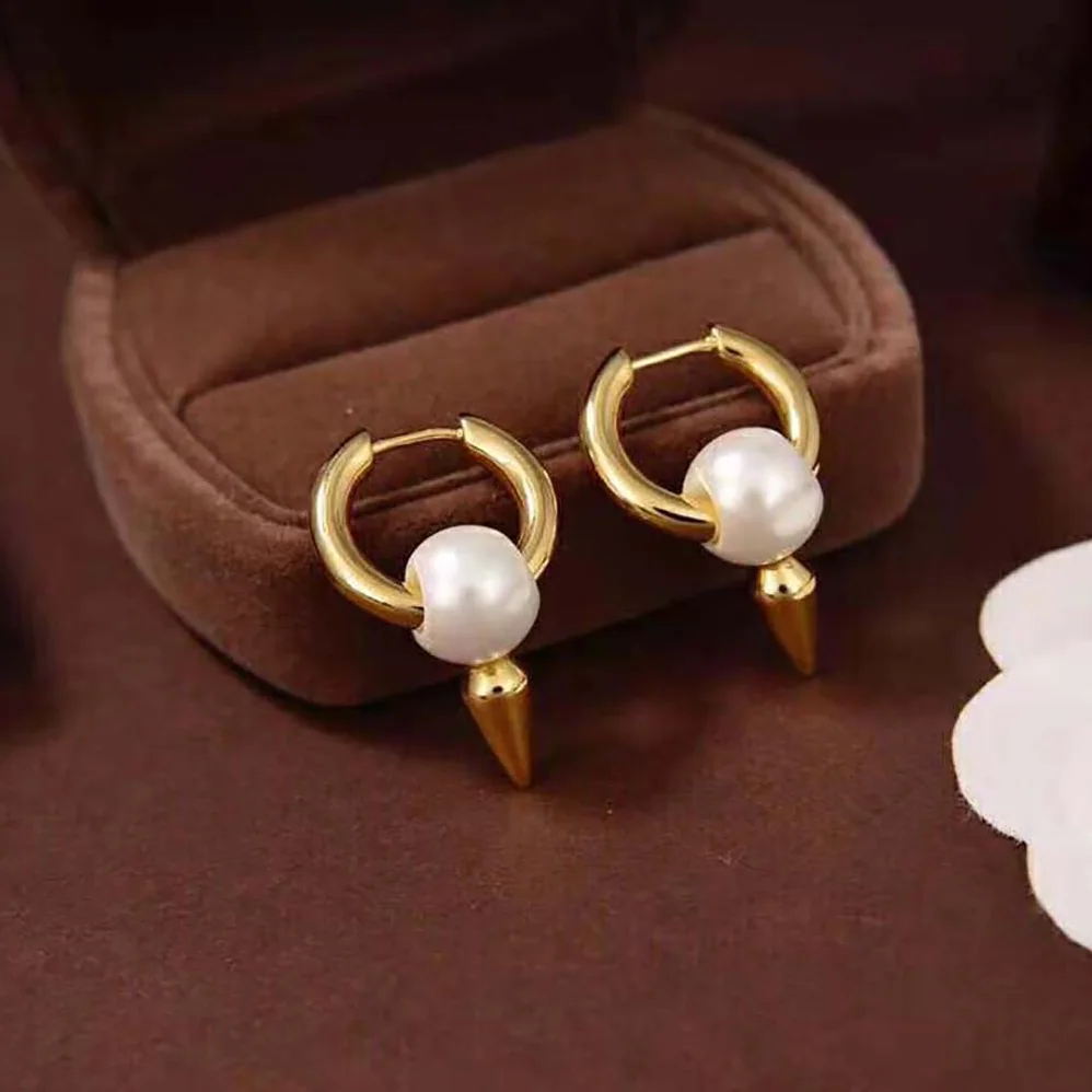 Balenciaga Force Spike Earrings in Gold-toned Sterling Silver and White Acrylic for Women