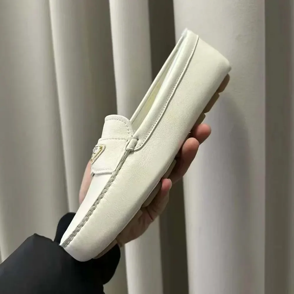 Prada Leather Driving Shoes for Women in White Prada Leather Driving Shoes for Women in White