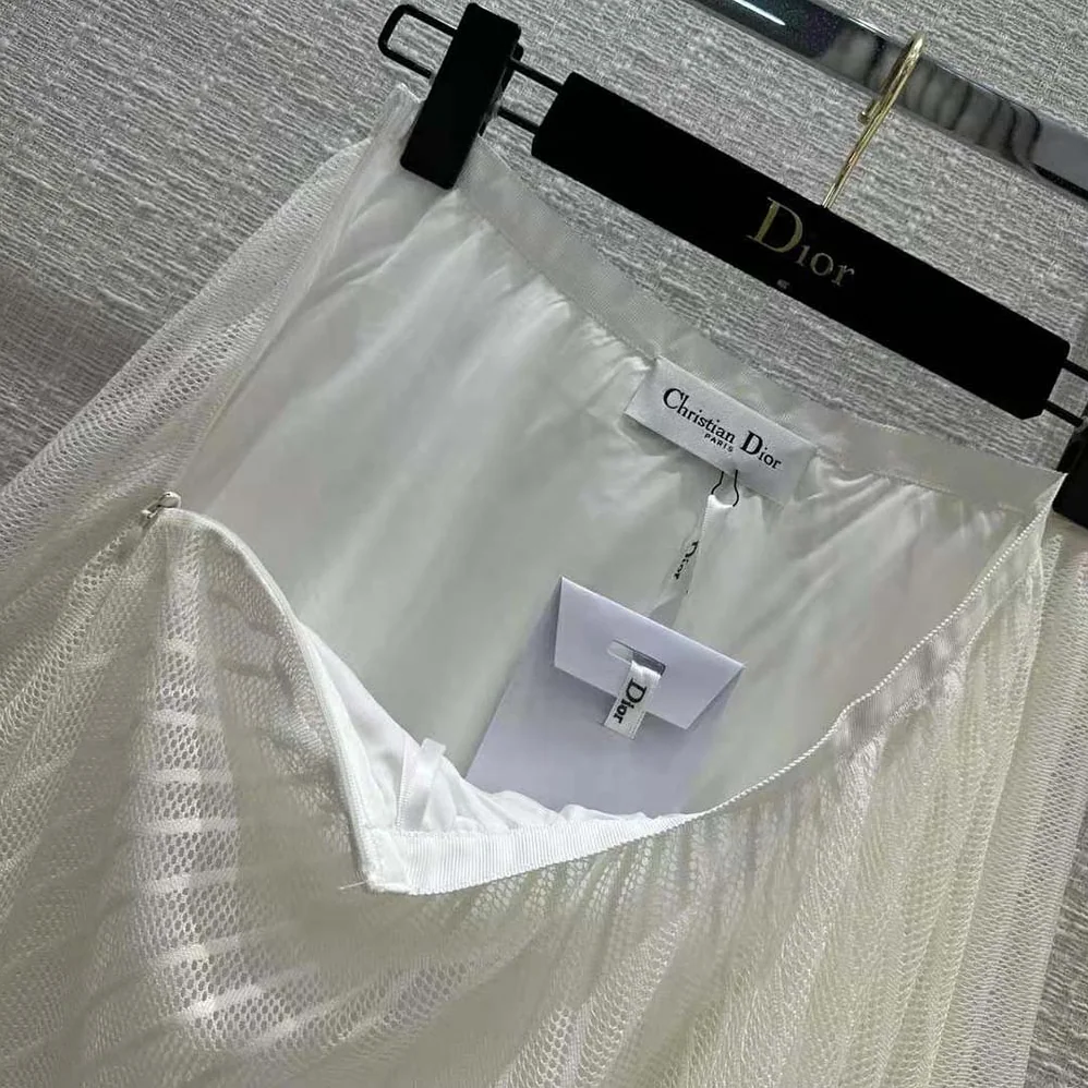 Dior Flared Mid-length Skirt Ecru Technical Cotton Lace with D for Women in Lace Butterfly Motif