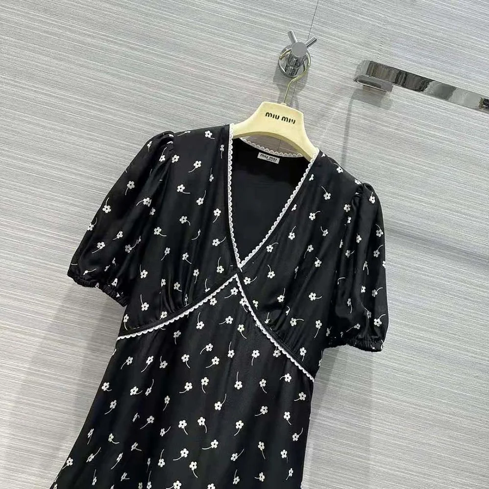 Miu Miu Crepe De Chine Mini-Dress for Women in Black Miu Miu Crepe De Chine Mini-Dress for Women in Black