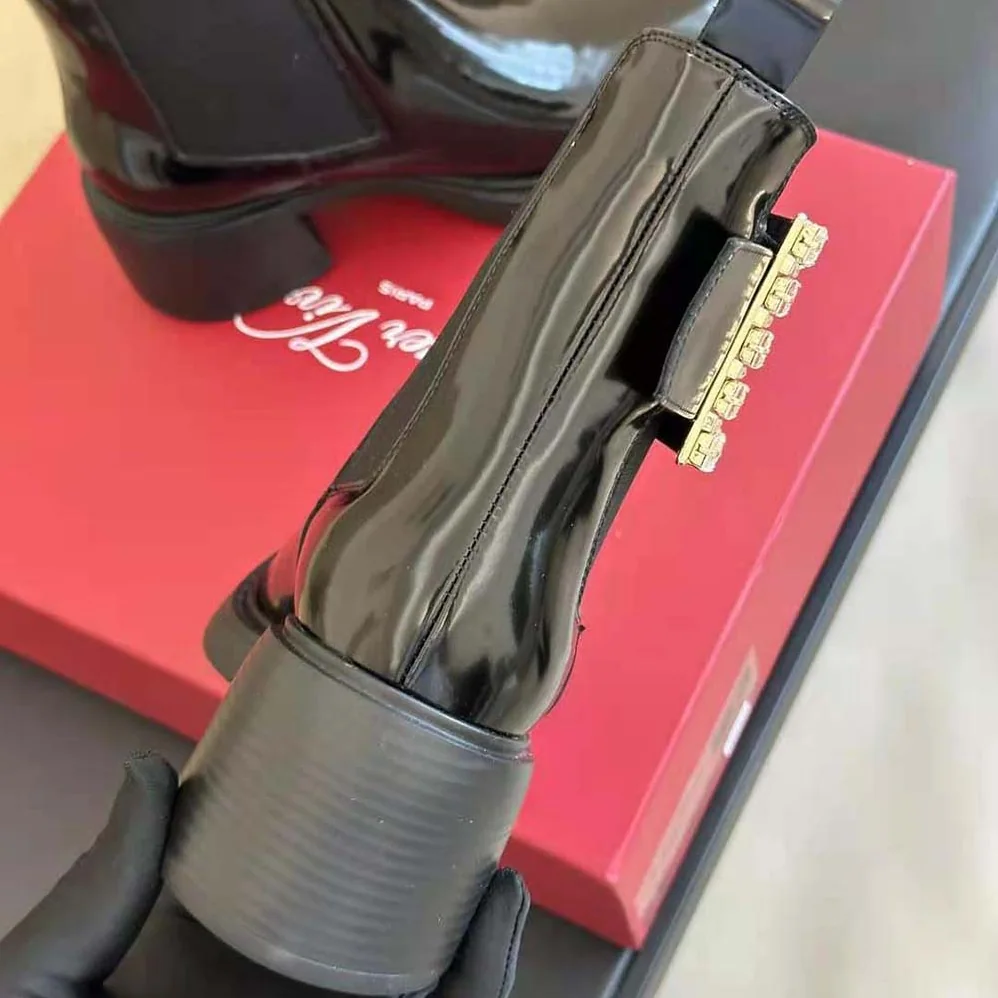 Roger Vivier Viv' Rangers Strass Buckle Chelsea Ankle Boots in Patent Leather for Women Roger Vivier Viv' Rangers Strass Buckle Chelsea Ankle Boots in Patent Leather for Women