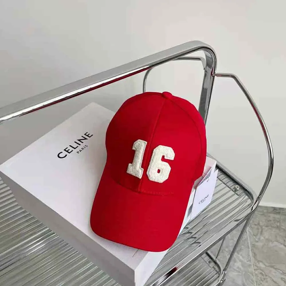 Celine 16 Patch Cotton Baseball Cap for Women in Red
