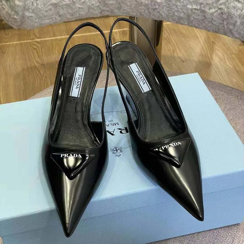 Prada Brushed Leather Slingback Pumps in 65mm Heel for Women in Black Prada Brushed Leather Slingback Pumps in 65mm Heel for Women in Black