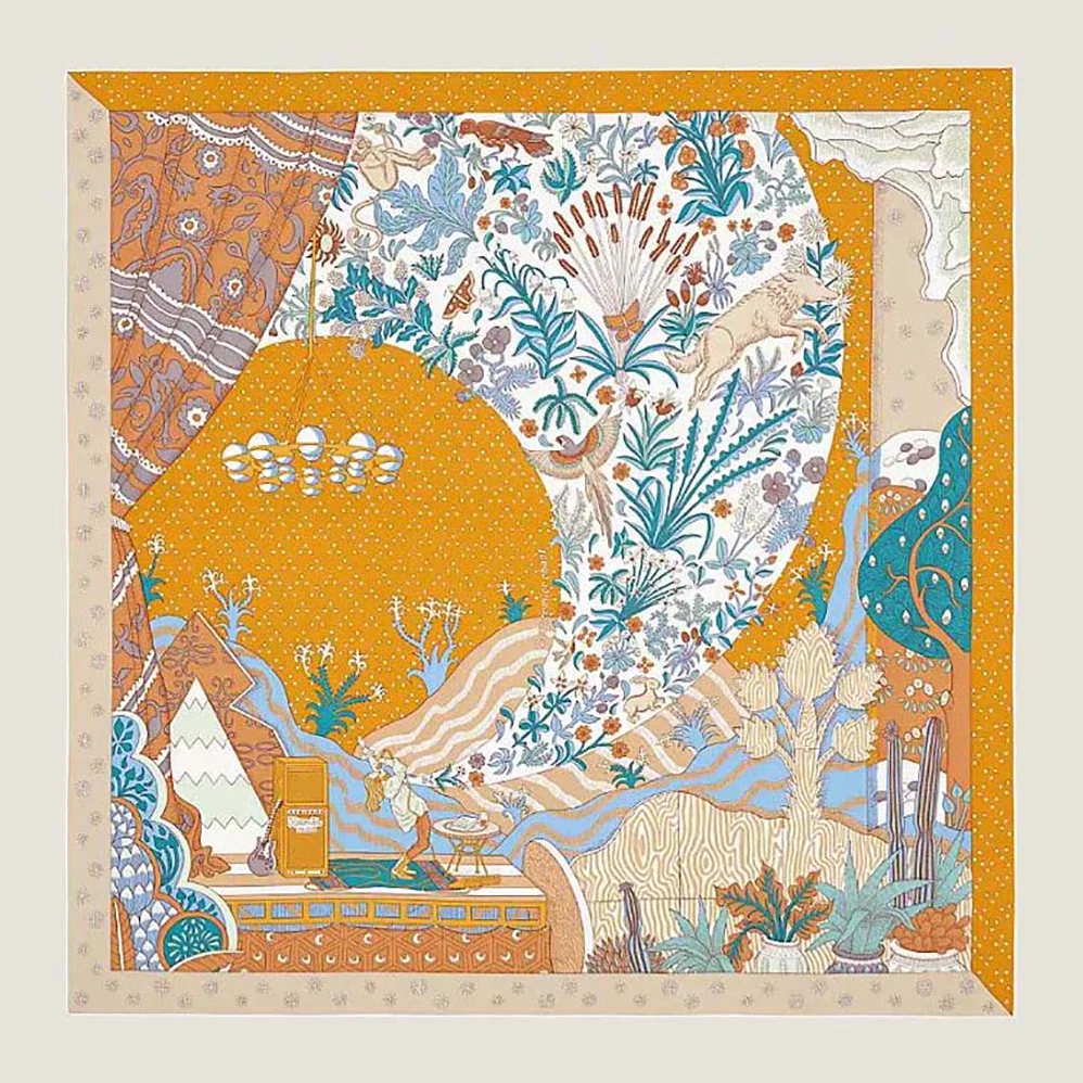 Hermes Le Premier Chant Scarf 90 in Silk Twill with Hand-Rolled Edges for Women in Yellow Hermes Le Premier Chant Scarf 90 in Silk Twill with Hand-Rolled Edges for Women in Yellow