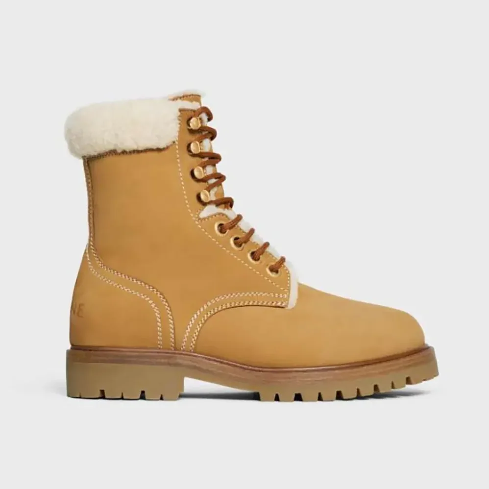 Celine Kurt Lace-up Mid Boot in Nubuck Calfskin and Shearling for Unisex Celine Kurt Lace-up Mid Boot in Nubuck Calfskin and Shearling for Unisex