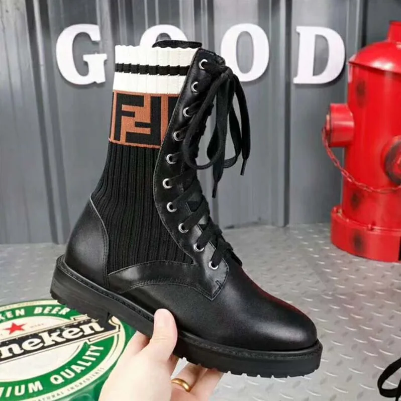 Fendi Shoes Ankle Black Leather Biker Boots for Women