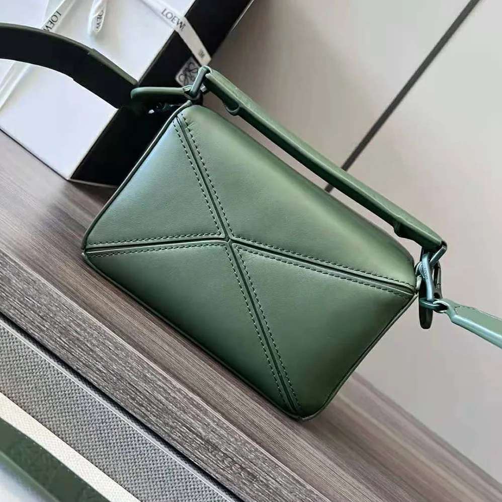 Loewe Mini Puzzle Bag in Satin Calfskin for Women in Green