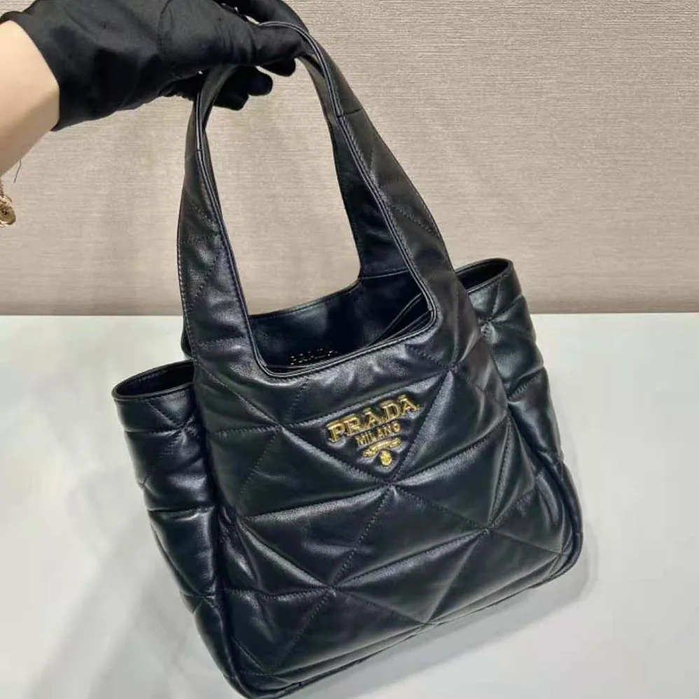 Prada Medium Nappa-Leather Tote Bag with Topstitching for Women