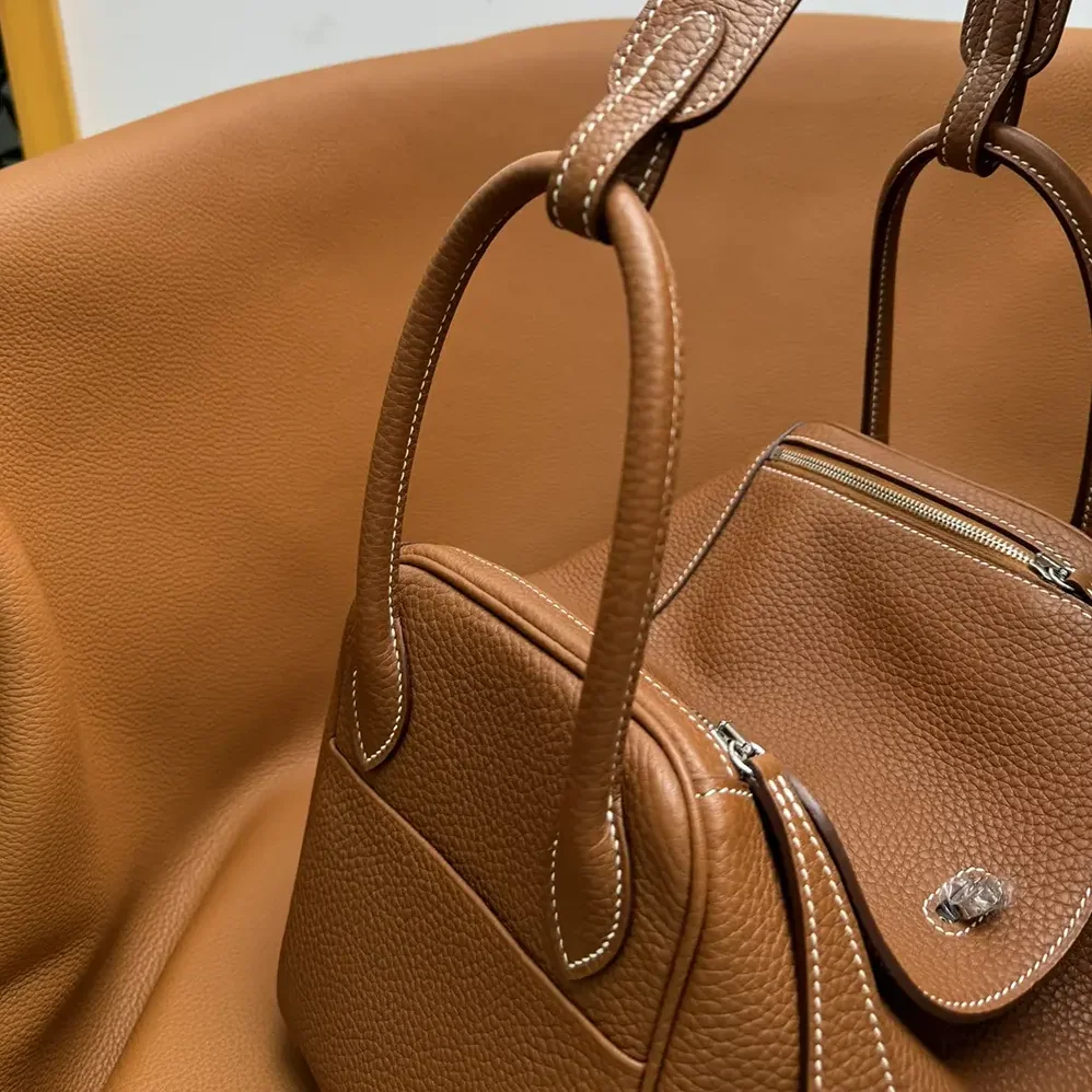 Hermes Lindy 30 in Clemence Leather for Women in Brown/Silver Hermes Lindy 30 in Clemence Leather for Women in Brown/Silver