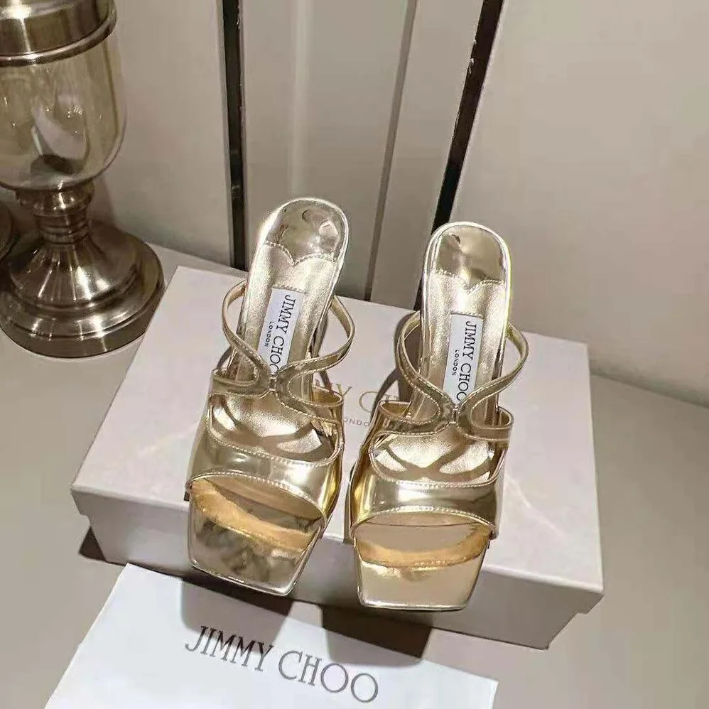 Jimmy Choo Anise 95 Gold Liquid Metal Leather Mules for Women Jimmy Choo Anise 95 Gold Liquid Metal Leather Mules for Women