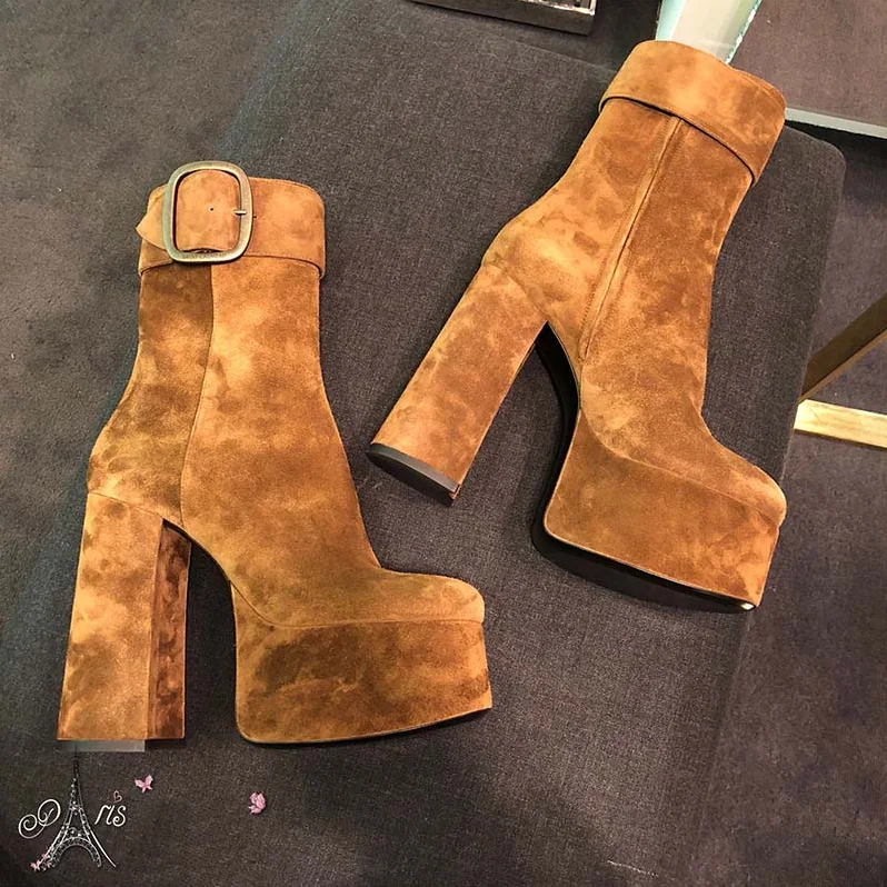 Saint Laurent YSL Shoes Billy Platform Bootie in Suede 14cm Heel for Women in Brown Saint Laurent YSL Shoes Billy Platform Bootie in Suede 14cm Heel for Women in Brown