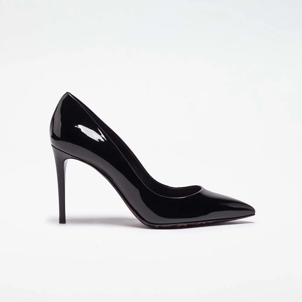 Dolce Gabbana D&G Shoes Patent Leather Pump with Leopard Sole 80mm Heel Hight for Women in Black Dolce Gabbana D&G Shoes Patent Leather Pump with Leopard Sole 80mm Heel Hight for Women in Black