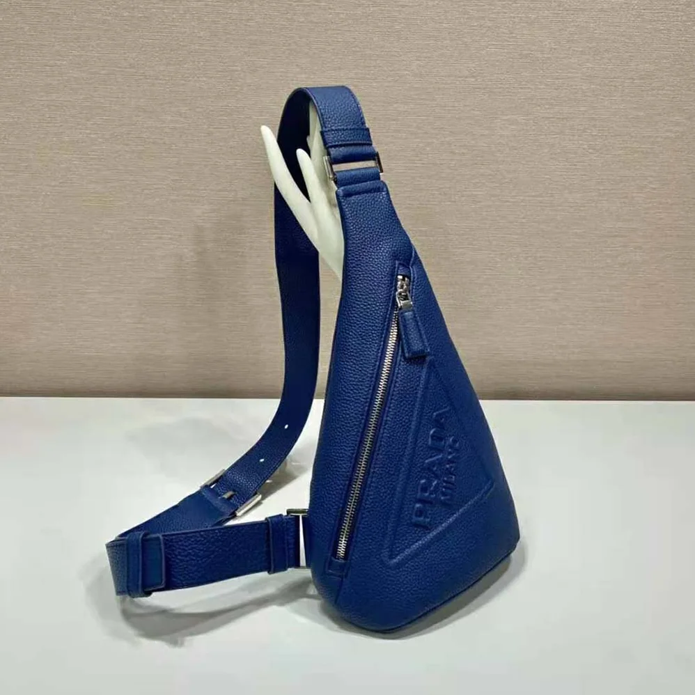 Prada Cross Leather Bag wite Logo-Print Re-Nylon lining for Men in Navy