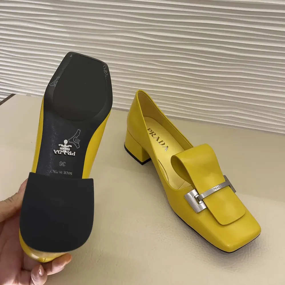 Prada Brushed Leather Pumps for Women in Yellow