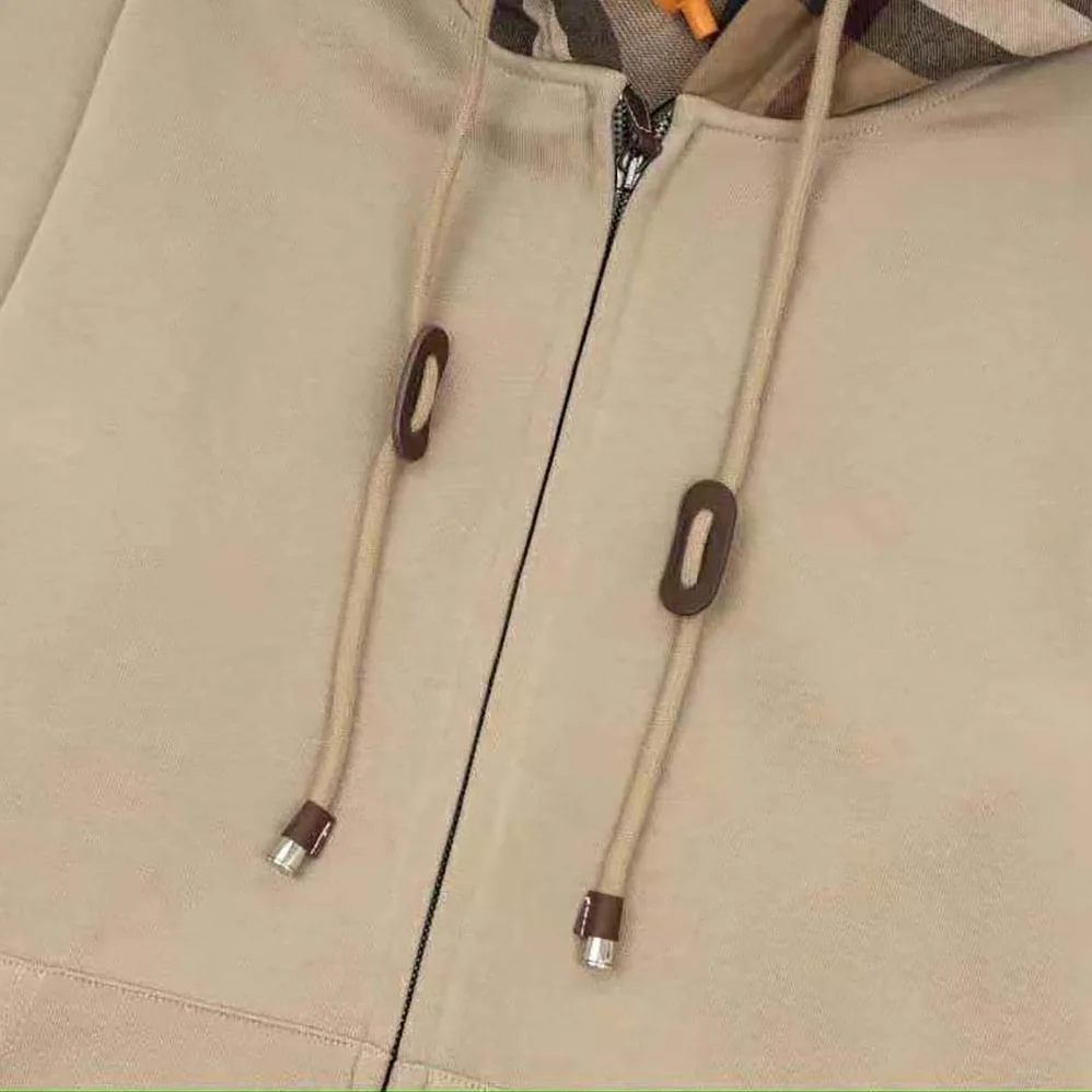 Burberry Check Trim Cotton Zip Hoodie for Men in Beige