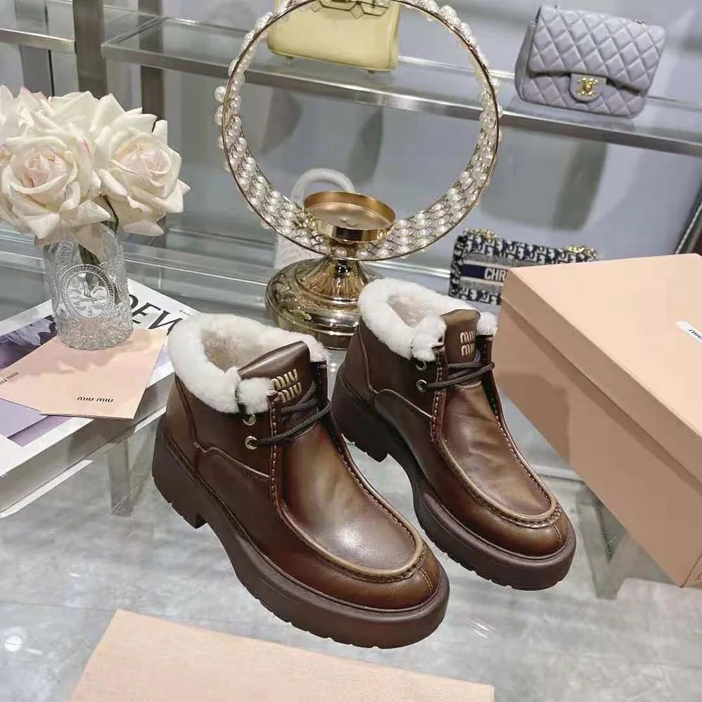 Miu Miu Fumé Leather Booties for Women in Brown Miu Miu Fumé Leather Booties for Women in Brown