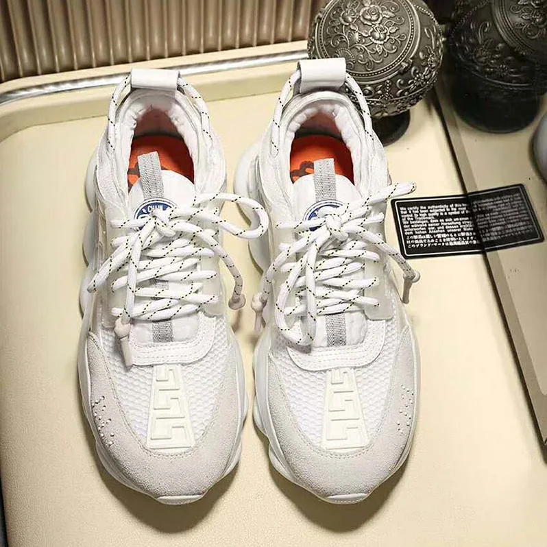 Versace Shoes Chain Reaction Sneakers for Unisex in White Versace Shoes Chain Reaction Sneakers for Unisex in White