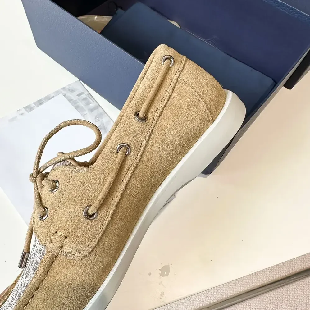 Dior Granville Boat Shoe Beige Suede and Beige Dior Oblique Jacquard for Men Dior Granville Boat Shoe Beige Suede and Beige Dior Oblique Jacquard for Men