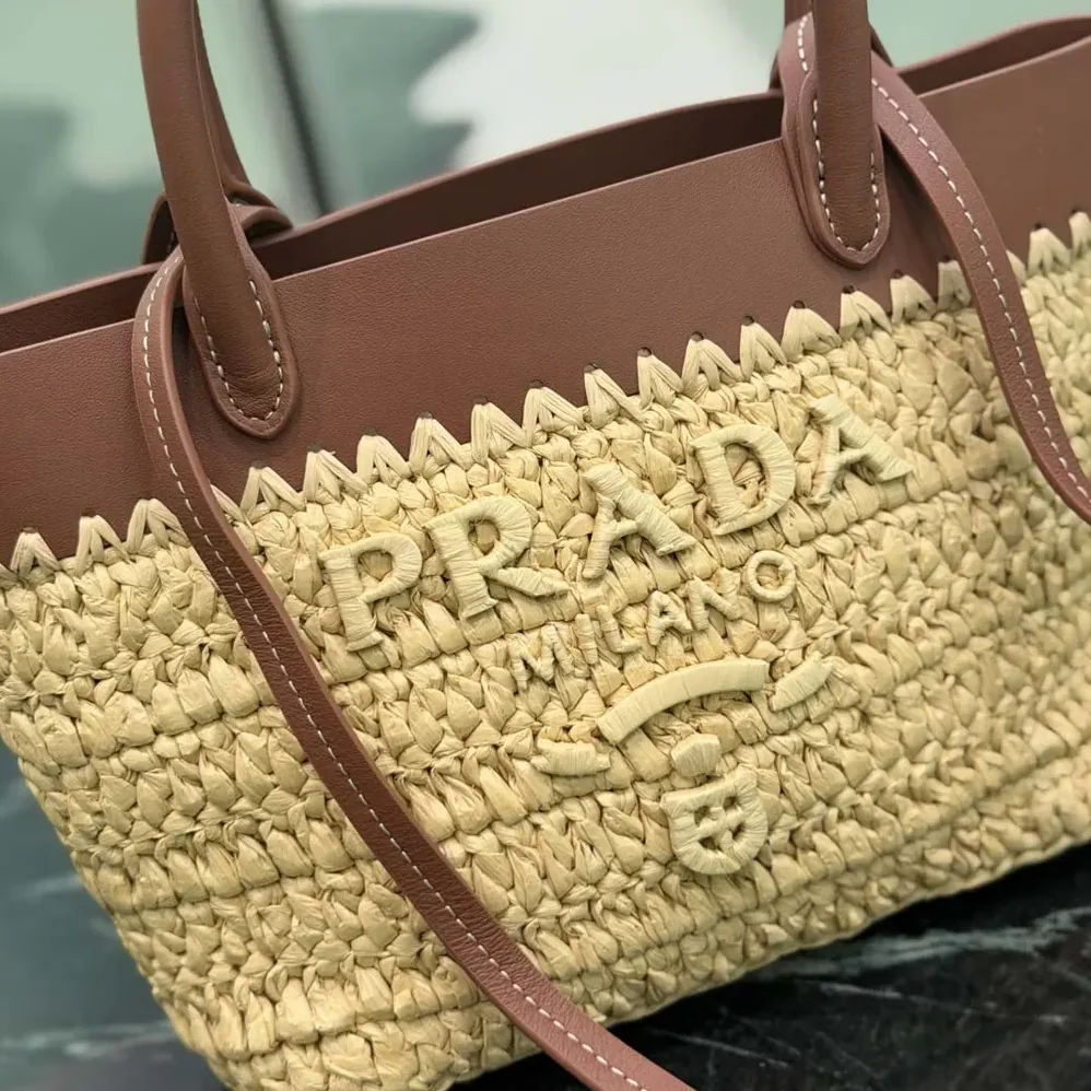 Prada Mini Crochet and Leather Tote Bag for Women Prada Mini Crochet and Leather Tote Bag for Women