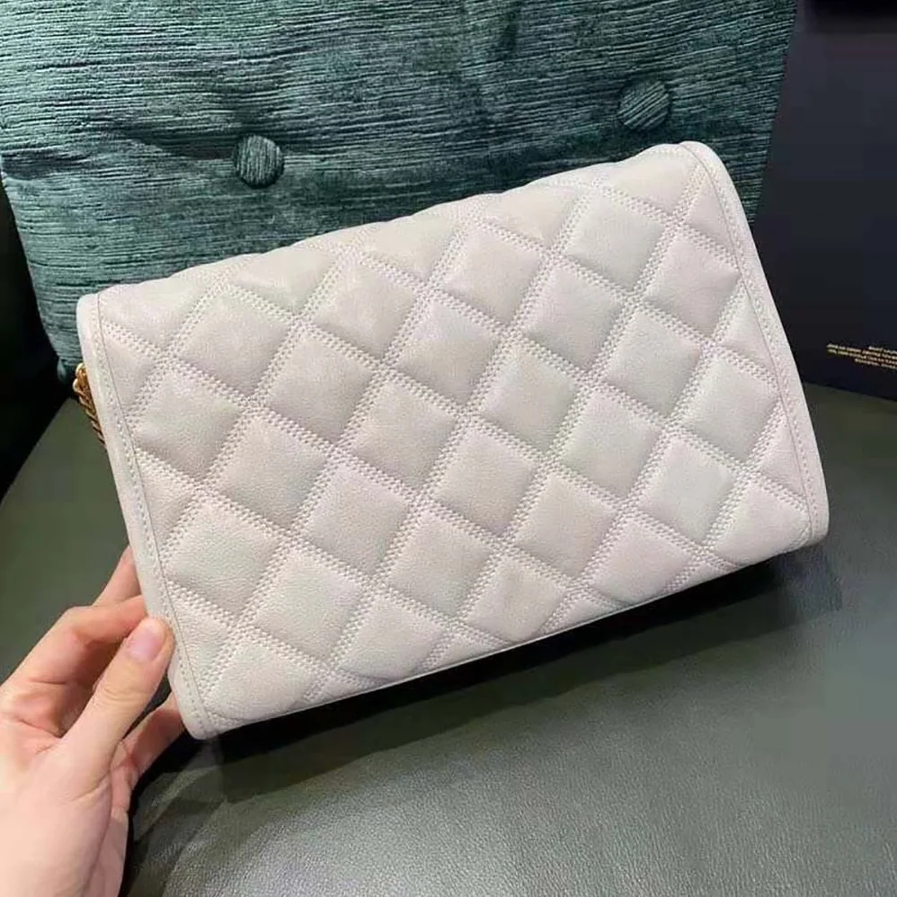 Saint Laurent YSL Becky Mmini Chain Bag in Carre-Quilted Lambskin for Women in White Saint Laurent YSL Becky Mmini Chain Bag in Carre-Quilted Lambskin for Women in White