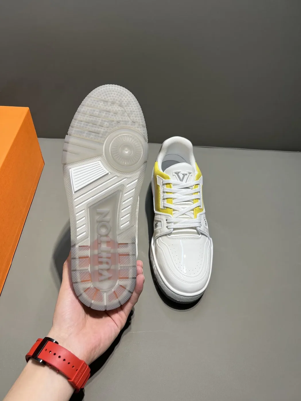 Louis Vuitton Trainer Sneaker White in Yellow Virgil Abloh Louis Vuitton Trainer Sneaker White in Yellow Virgil Abloh