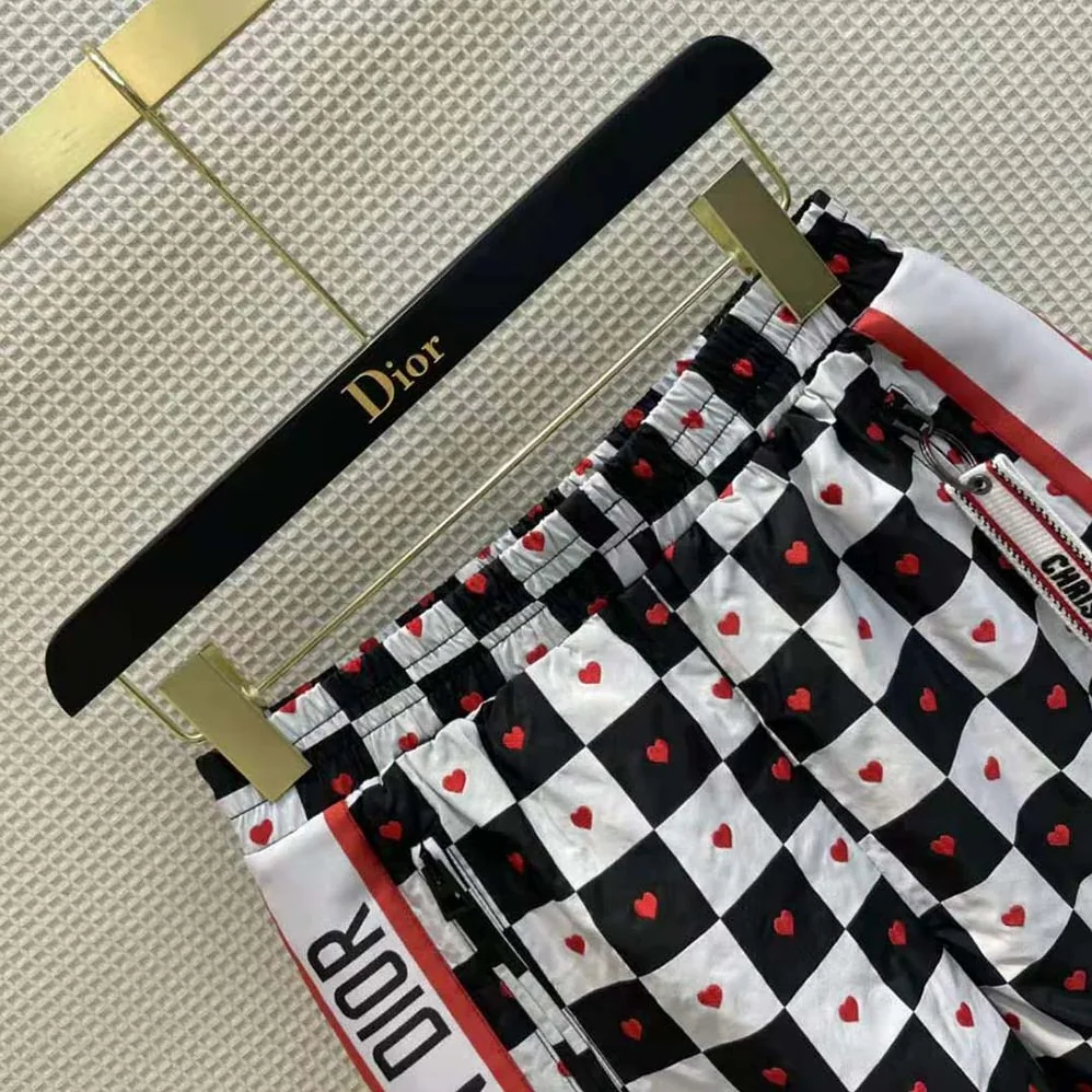 Dior Dioramour Shorts Black White and Red D-Chess Heart Technical Taffeta Jacquard for Women