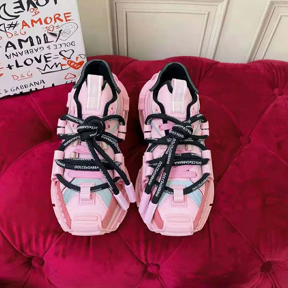 Dolce Gabbana D&G Mixed-Material Space Sneakers for Women in Pink Dolce Gabbana D&G Mixed-Material Space Sneakers for Women in Pink