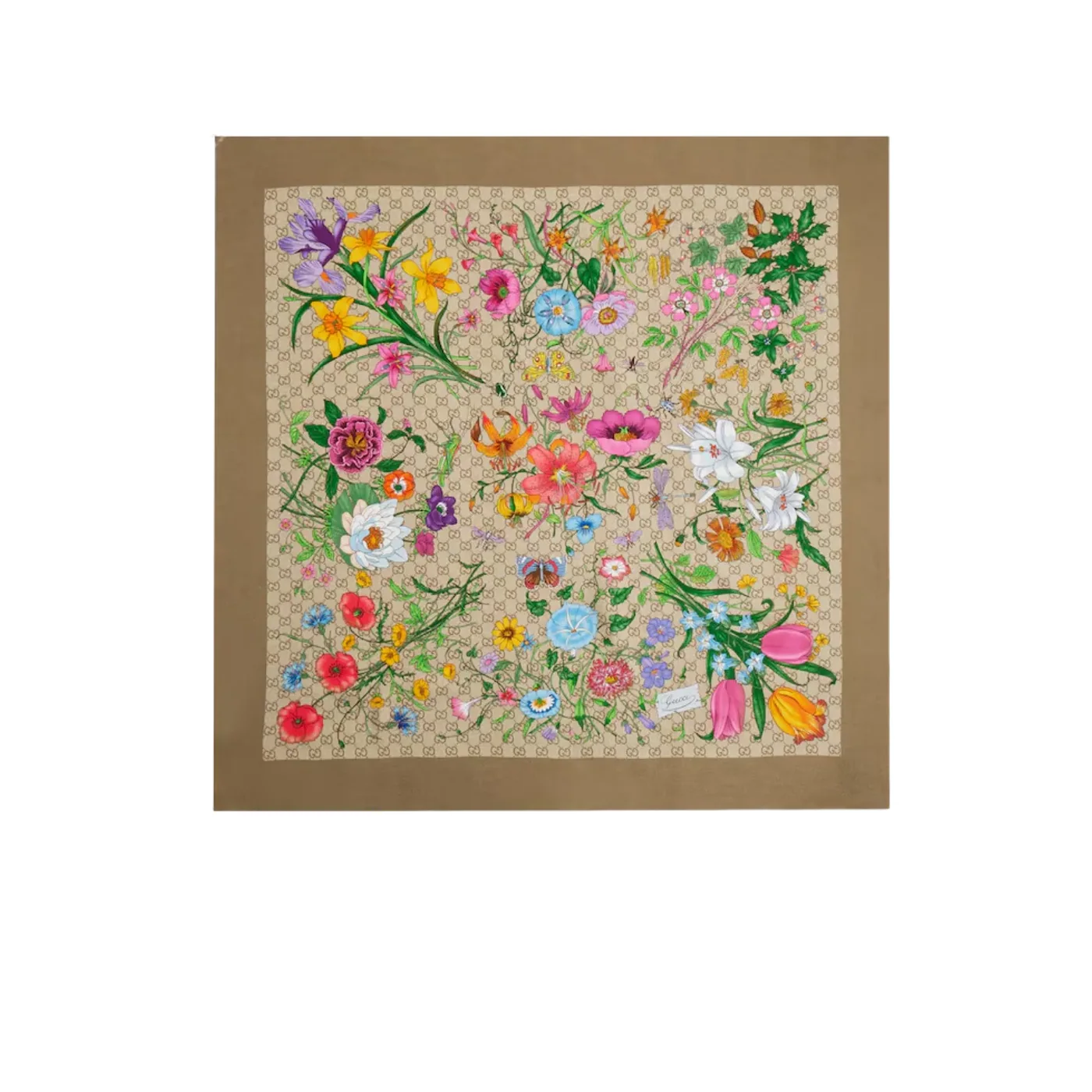 Gucci Printed GG Silk Twill Carre Scarf Brown in Multicolor Gucci Printed GG Silk Twill Carre Scarf Brown in Multicolor