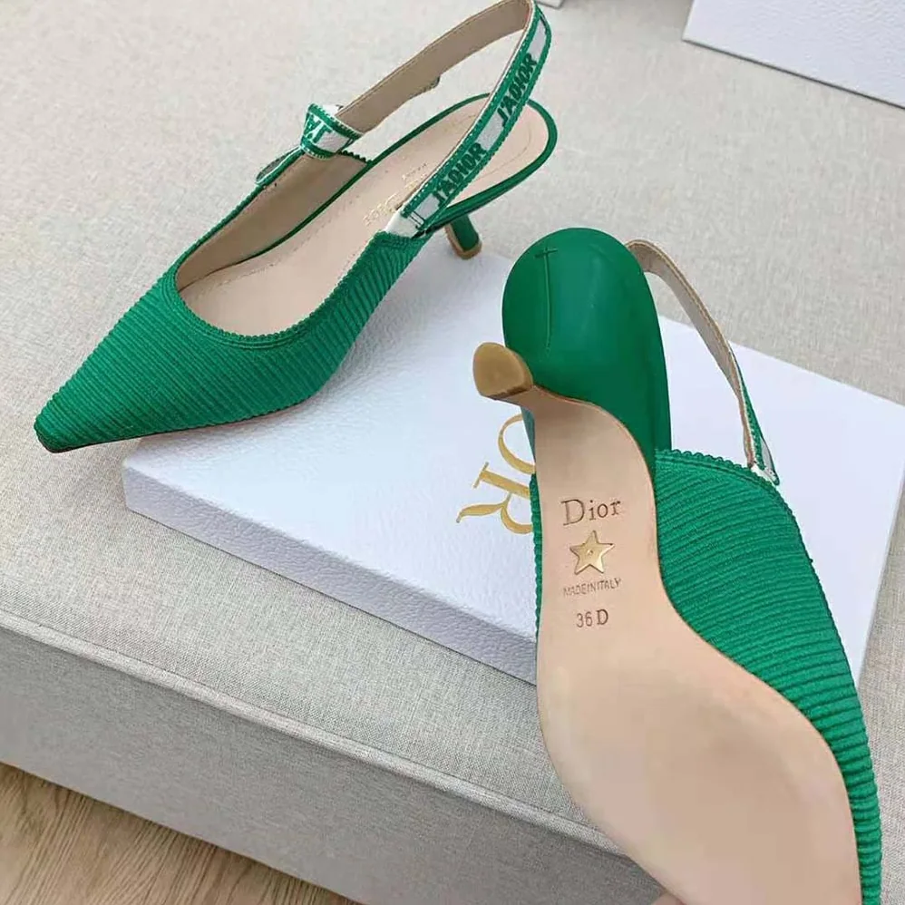 Dior J Adior Slingback Pump Green Cotton Embroidery for Women