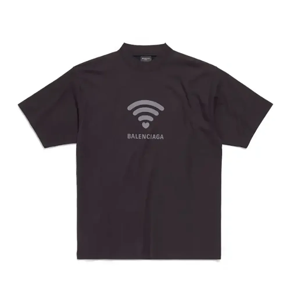 Balenciaga Lo_ve T-Shirt Medium Fit Black and Dark Grey Vintage Jersey for Men