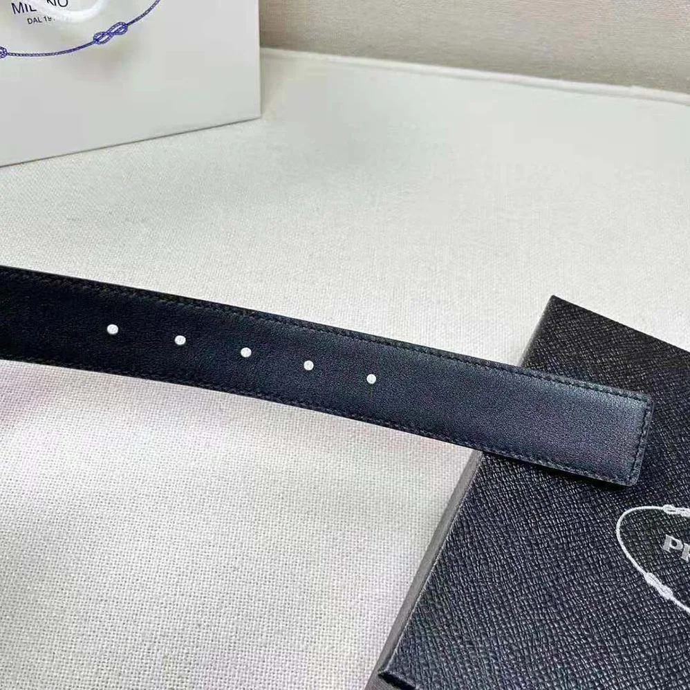 Prada Saffiano Leather Belt with Metal Lettering Logo for Men in Black Prada Saffiano Leather Belt with Metal Lettering Logo for Men in Black