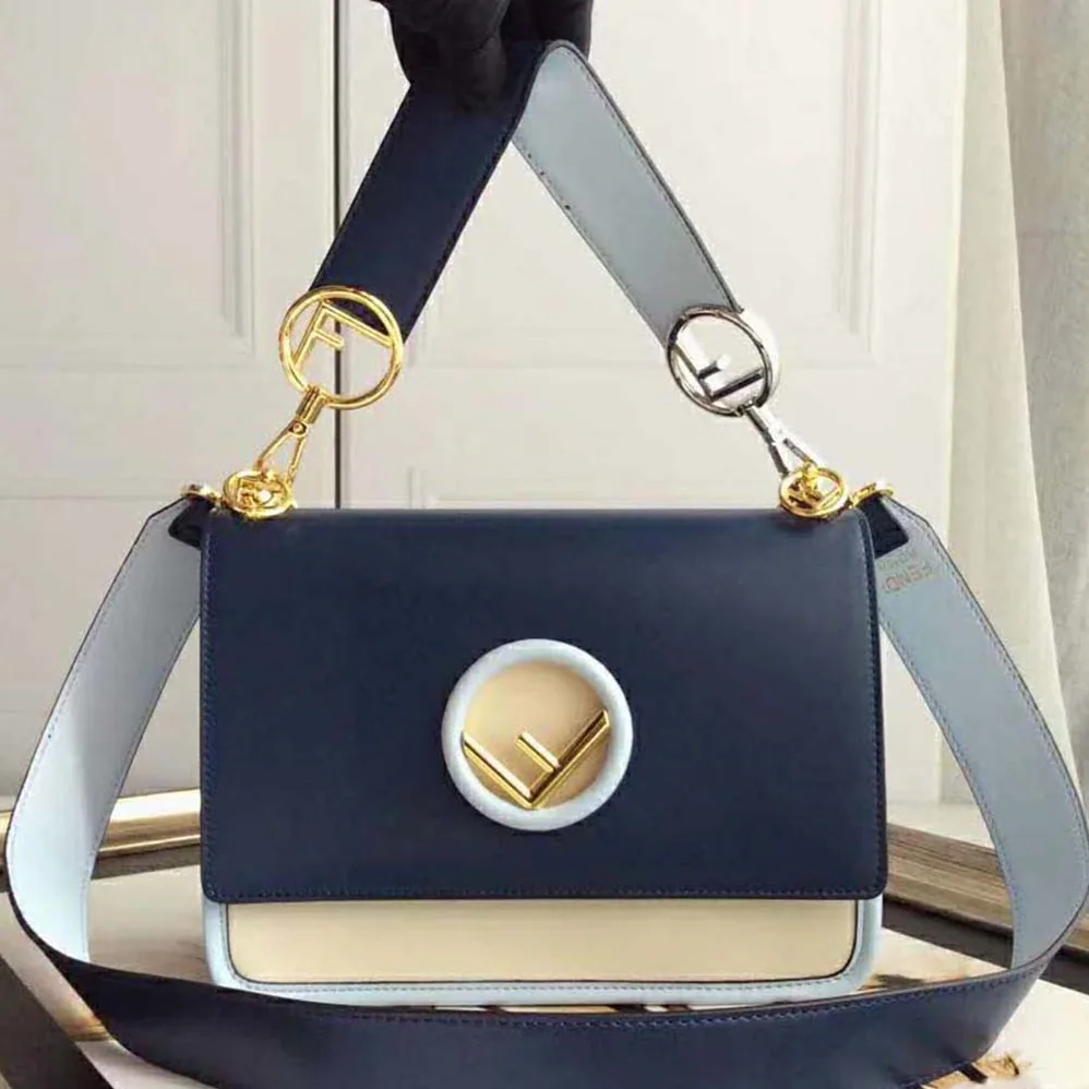 Fendi Kan I F Pale Blue Leather Bag with Exotic Details for Women Fendi Kan I F Pale Blue Leather Bag with Exotic Details for Women