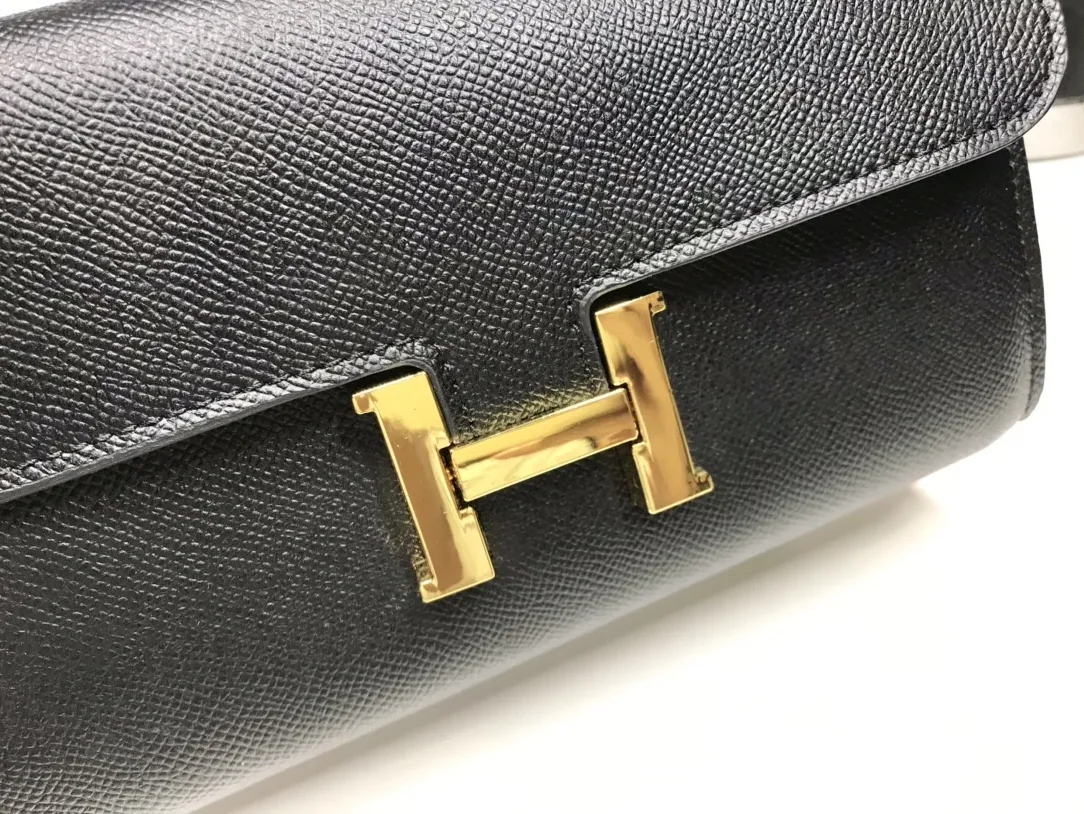 Hermes Constance Togo Long Wallet Black Gold Hardware Hermes Constance Togo Long Wallet Black Gold Hardware