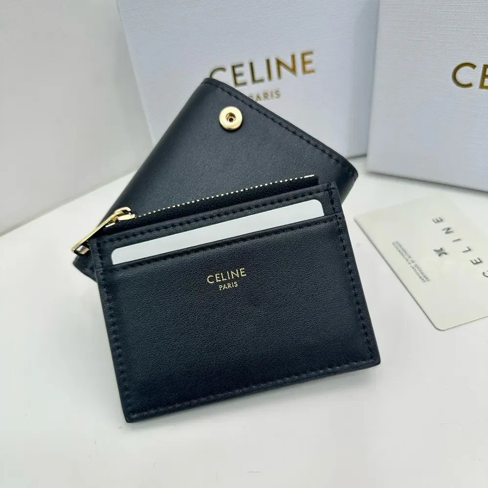 Celine Compact Wallet with Coin Triomphe in Shiny Calfskin for Women Celine Compact Wallet with Coin Triomphe in Shiny Calfskin for Women
