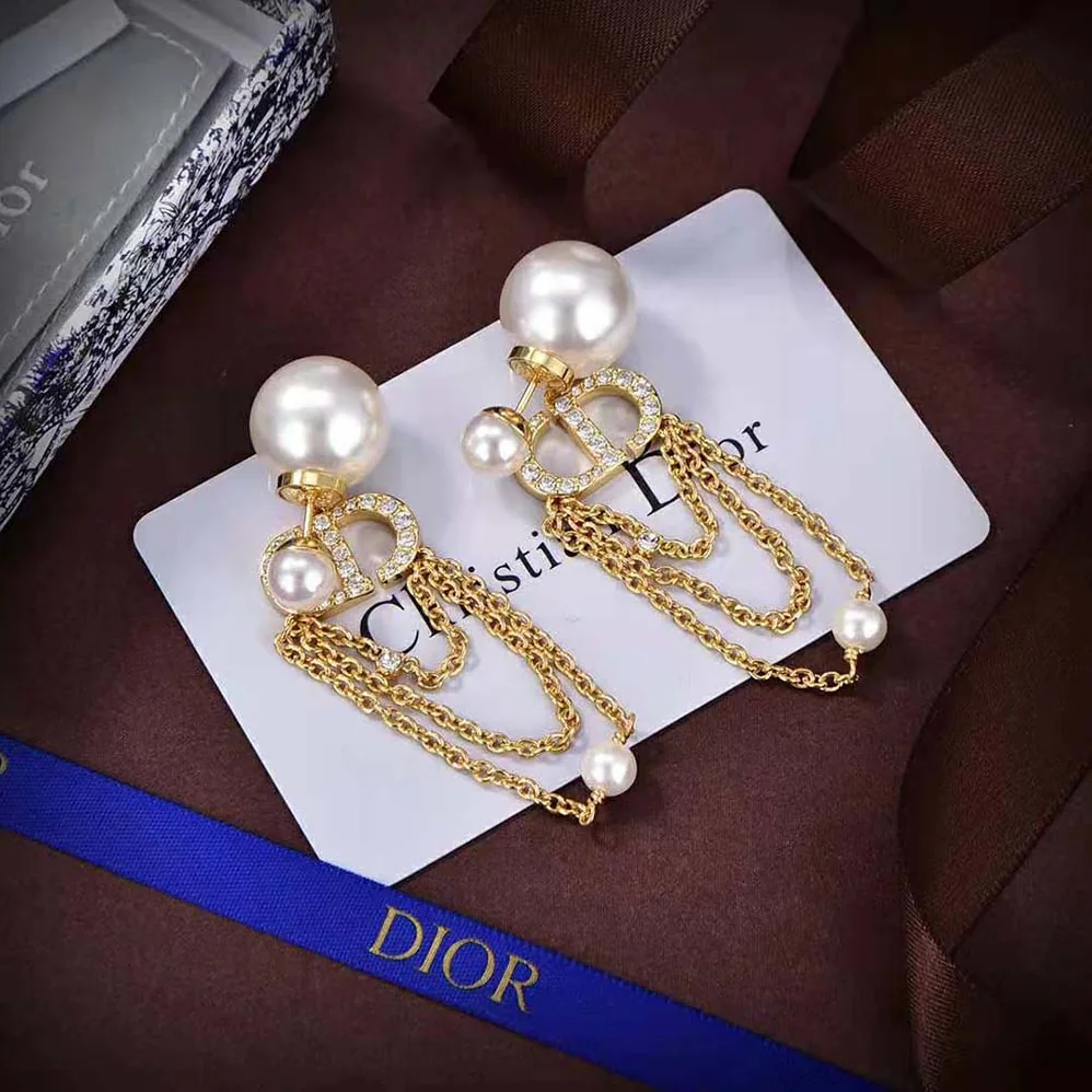 Dior Tribales Earrings Gold-Finish Metal with White Resin Pearls for Women Dior Tribales Earrings Gold-Finish Metal with White Resin Pearls for Women