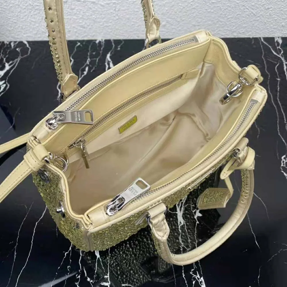 Prada Galleria Satin Mini-Bag with Crystals for Women in Gold Prada Galleria Satin Mini-Bag with Crystals for Women in Gold