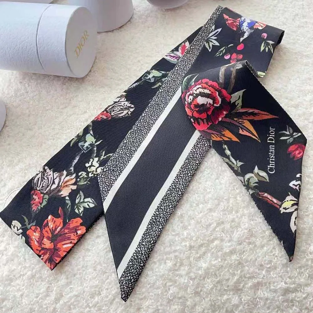 Dior Jardin Botanique Mitzah Scarf Black Multicolor Silk Twill for Women