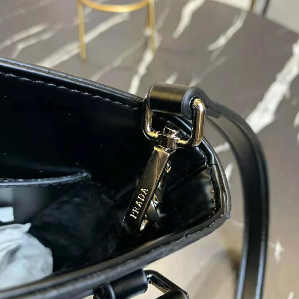 Prada Small Brushed Leather Tote for Women in Black