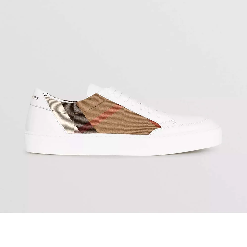 Burberry Shoes Check Detail Leather Sneakers for Women in White Burberry Shoes Check Detail Leather Sneakers for Women in White